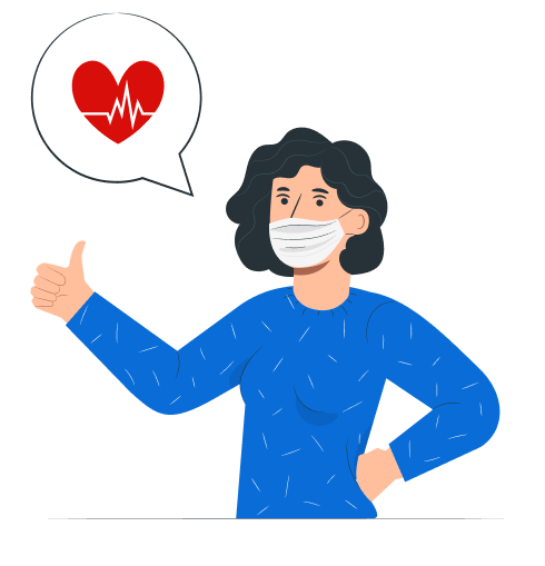 Ilustración de una mujer con el pulgar arriba y barbijo